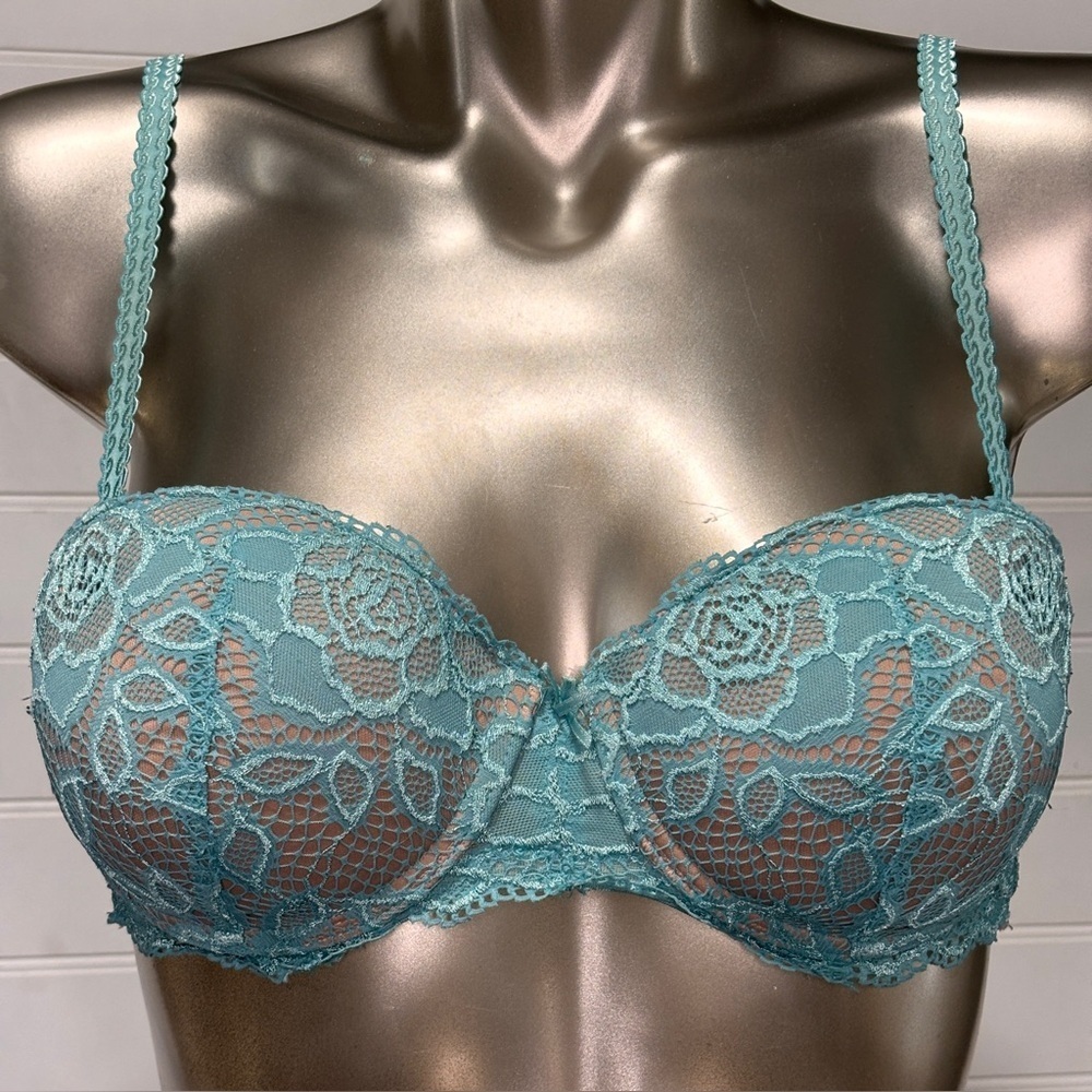 36B La Vie En Rose Elegant Lace Underwire Bra in Teal ~  - coverts to strapless